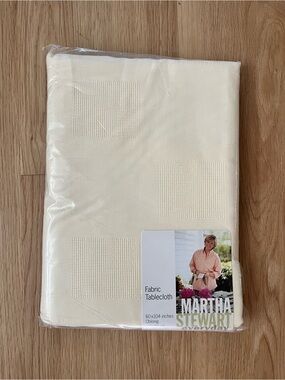 Martha Stewart Cream Fabric Tablecloth with Square Texture, 60 x 104 oblong